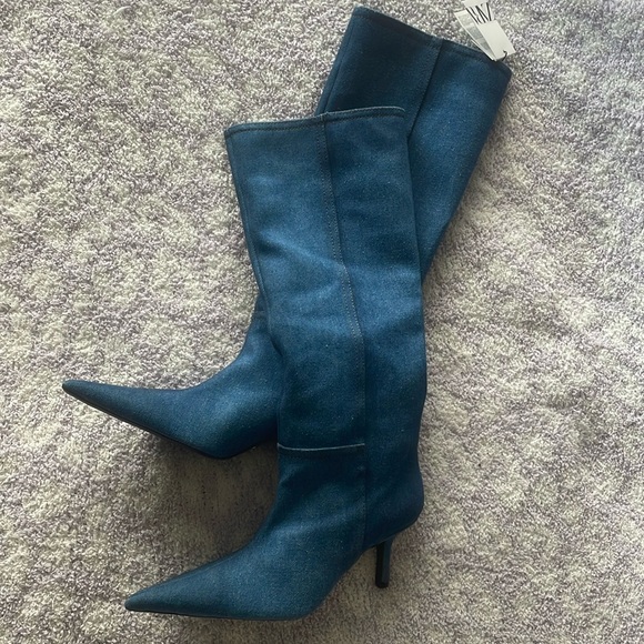 NWT Zara Denim Knee-High Boots Sz 9 - Picture 5 of 16